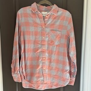 J. Crew Coral and Light Gray Checkered 100% cotton Shirt Size S